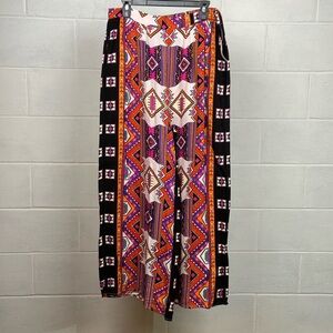 NWT V Cristina Women's Wide Leg Tribal Aztec‎ Pullon Pants Size Large Boho Rayon